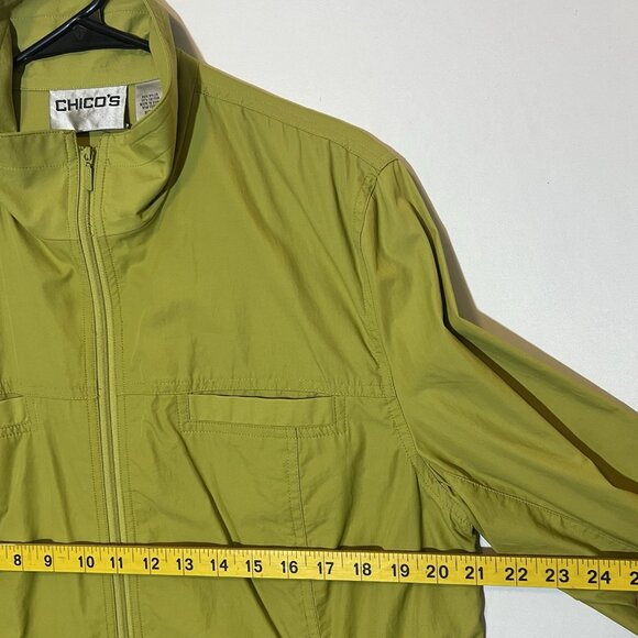 Chico's 2 Rain Jacket Green Full Zip Size Large Lightweight Women’s Mock Neck - Picture 4 of 8